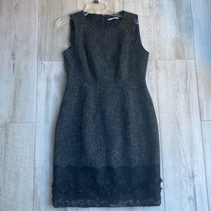 Tahari Women’s dress grey sleeveless fitted cocktail dress size 10 lace hem NWOT